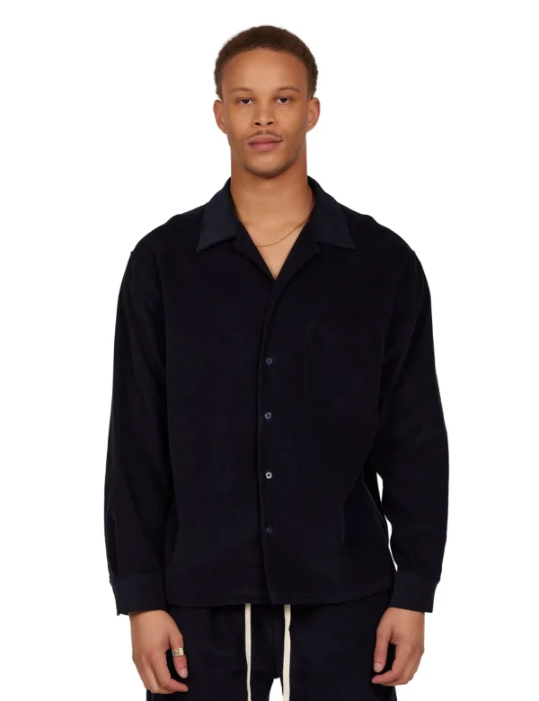 Fashion LES TIEN Baby Corduroy L/S Cuban Shirt Navy