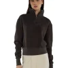 New LES TIEN Bailey Banded Half Zip Pullover Vintage Black