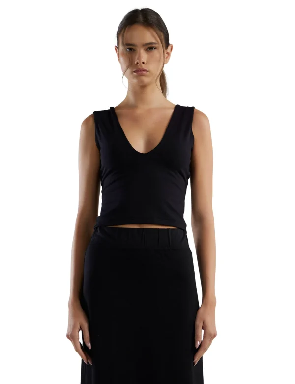 Sale LES TIEN Blake Deep V Tank Jet Black