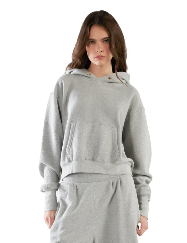 New LES TIEN Cara Crop Hoodie Heather Grey