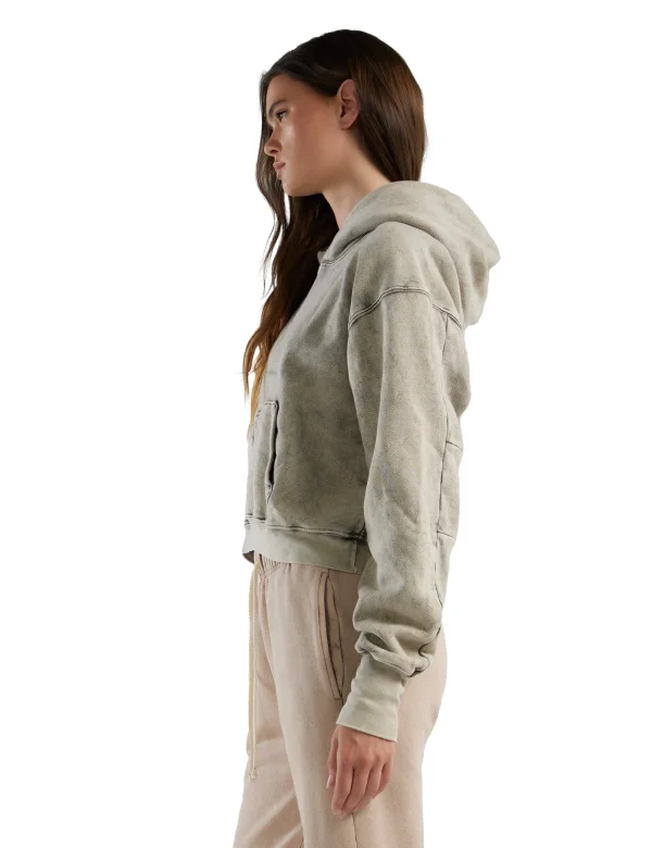 New LES TIEN Cara Crop Hoodie Dove Mineral