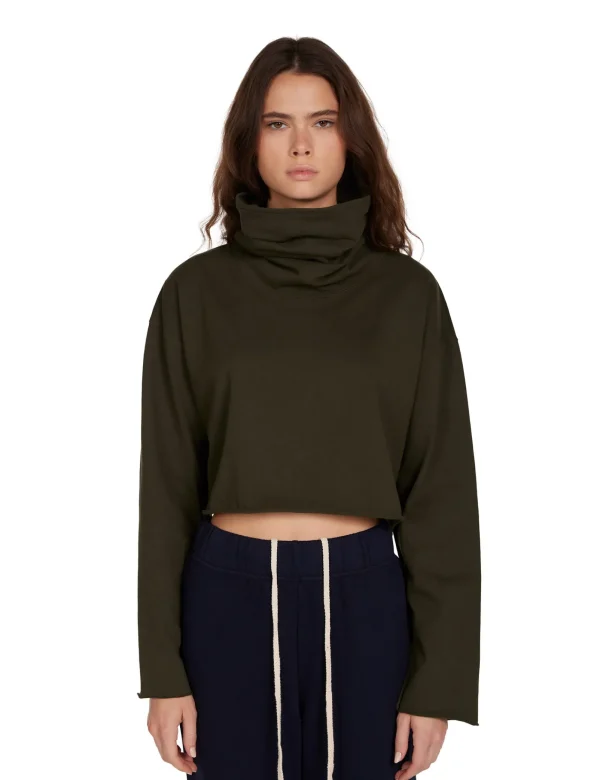 Sale LES TIEN Coreena Crop Cowl Neck Forest