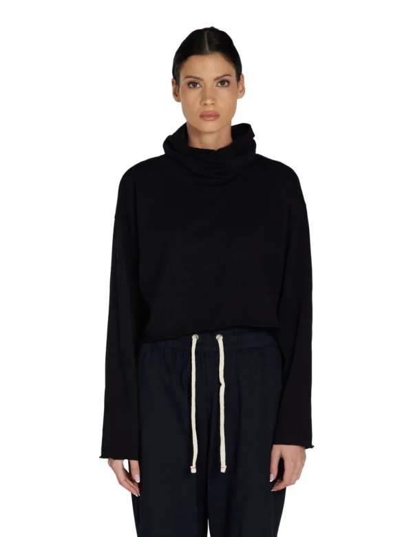 Sale LES TIEN Coreena Crop Cowl Neck Jet Black