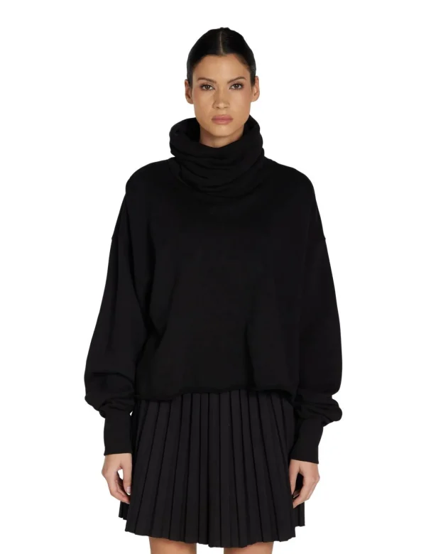 Fashion LES TIEN Corey Crop Cowl Neck Jet Black