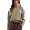 New LES TIEN Corey Crop Cowl Neck Dove Mineral