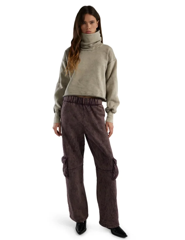 New LES TIEN Corey Crop Cowl Neck Dove Mineral