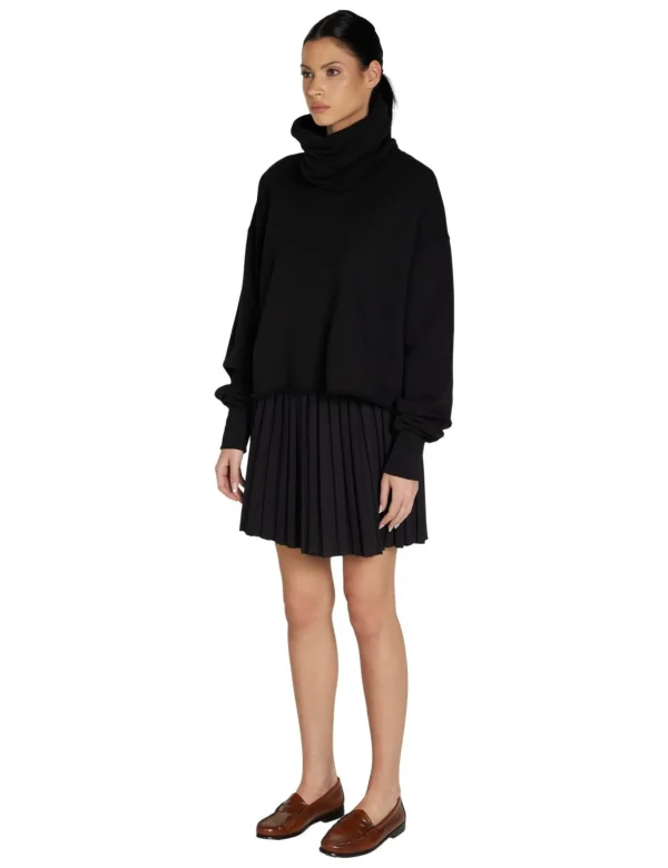 Fashion LES TIEN Corey Crop Cowl Neck Jet Black