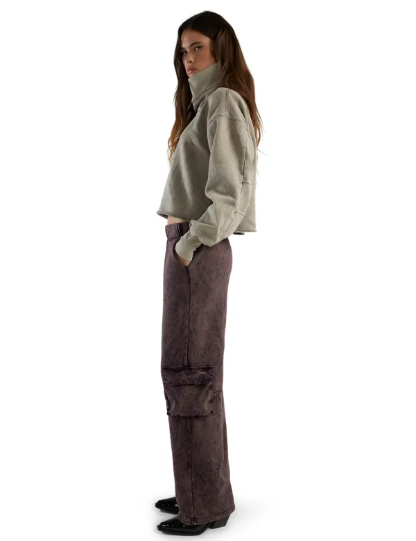 New LES TIEN Corey Crop Cowl Neck Dove Mineral