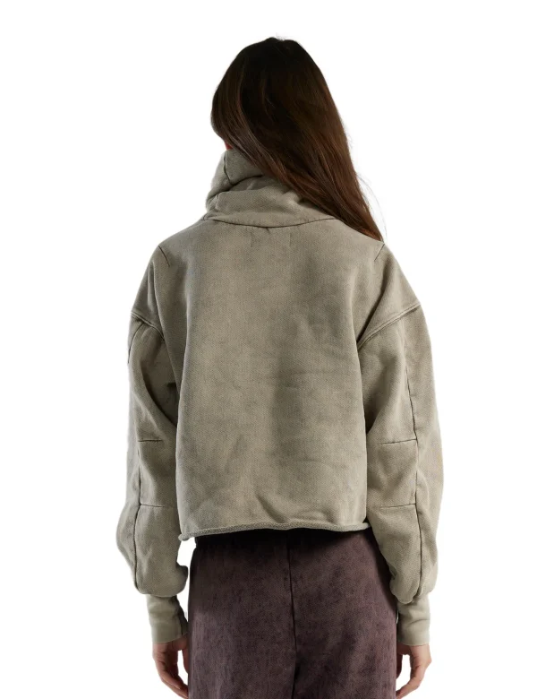 New LES TIEN Corey Crop Cowl Neck Dove Mineral