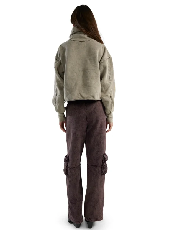 New LES TIEN Corey Crop Cowl Neck Dove Mineral