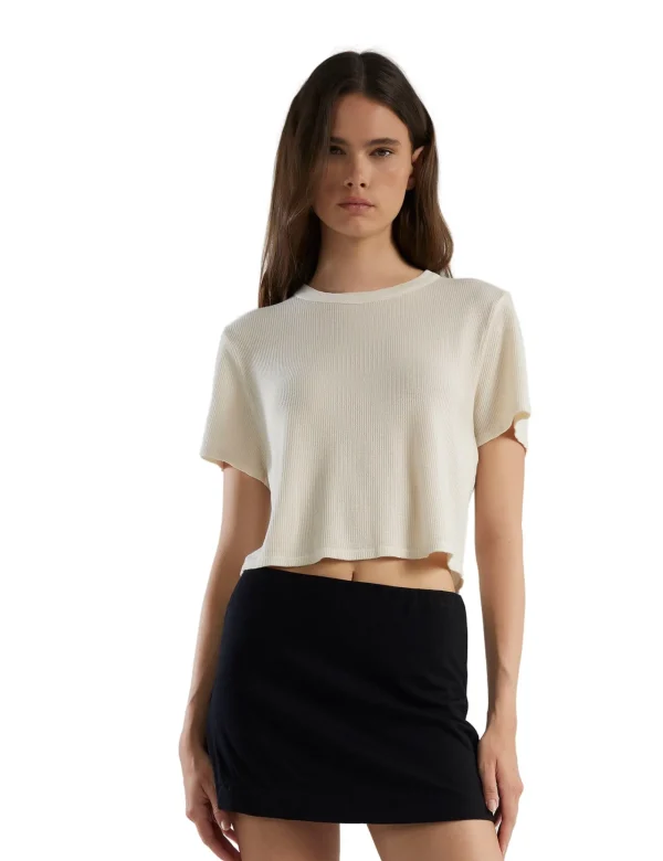 Discount LES TIEN Daria Crop Tee Ivory