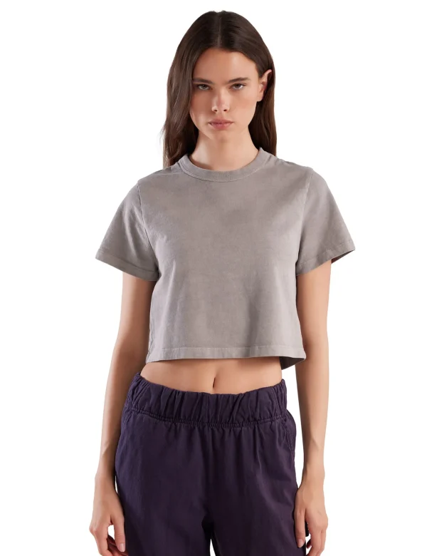 Fashion LES TIEN Daria Crop Tee Washed Dove