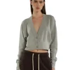 Discount LES TIEN Diana Crop Cardigan Heather Grey