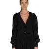 New LES TIEN Diana Crop Cardigan Jet Black