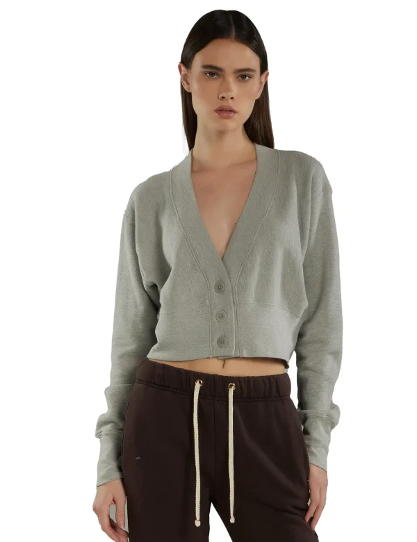 Discount LES TIEN Diana Crop Cardigan Heather Grey