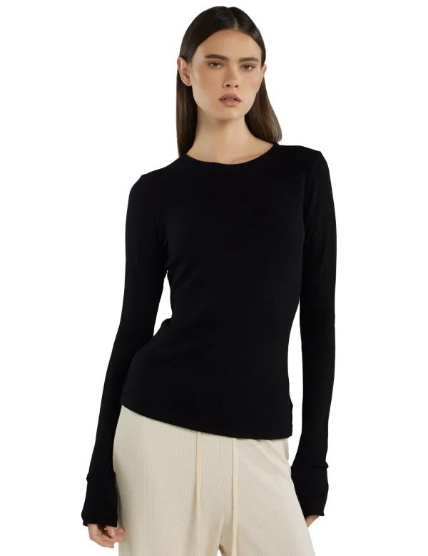 New LES TIEN Fiona Fitted Long Sleeve Jet Black