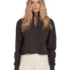 Clearance LES TIEN Haley Crop Half Zip Pullover Vintage Black