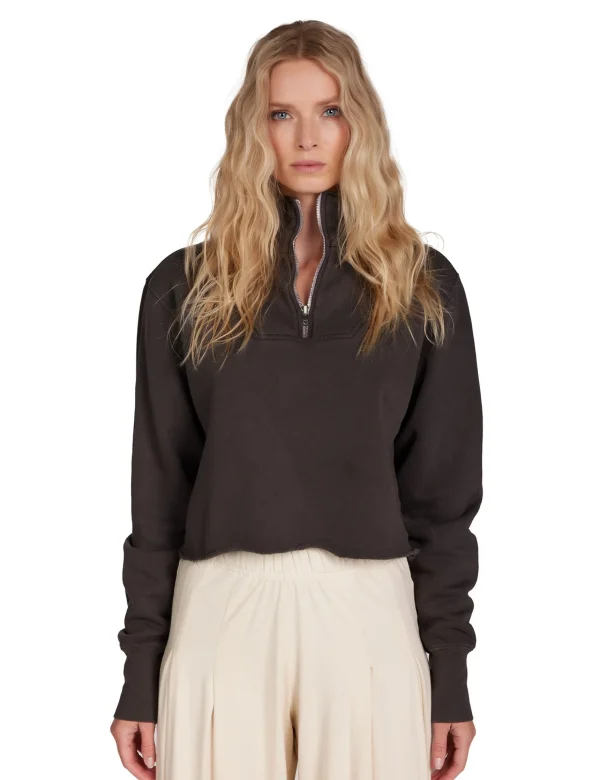 Clearance LES TIEN Haley Crop Half Zip Pullover Vintage Black