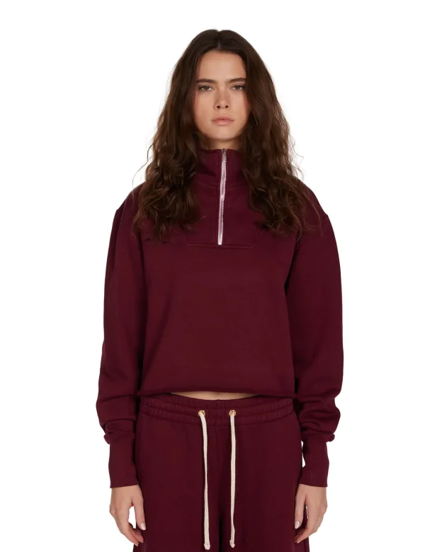 Fashion LES TIEN Haley Crop Half Zip Pullover Bordeaux