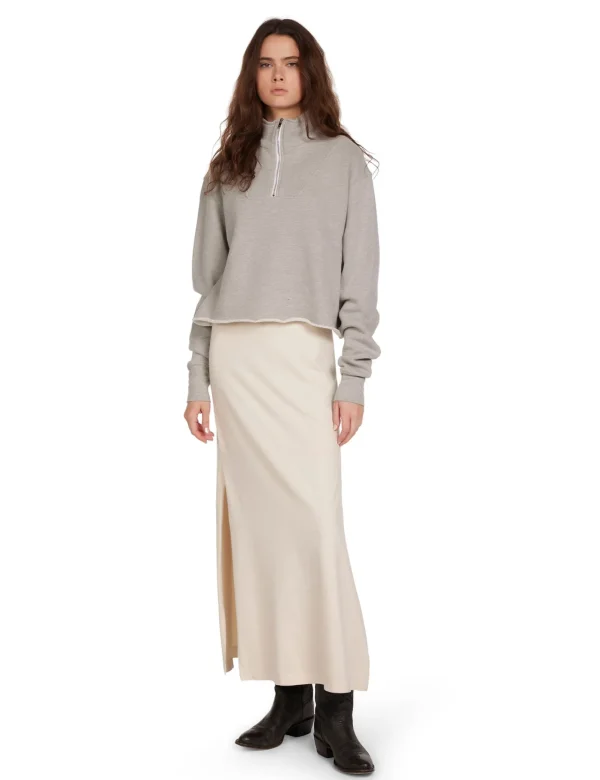 New LES TIEN Haley Crop Half Zip Pullover Heather Grey
