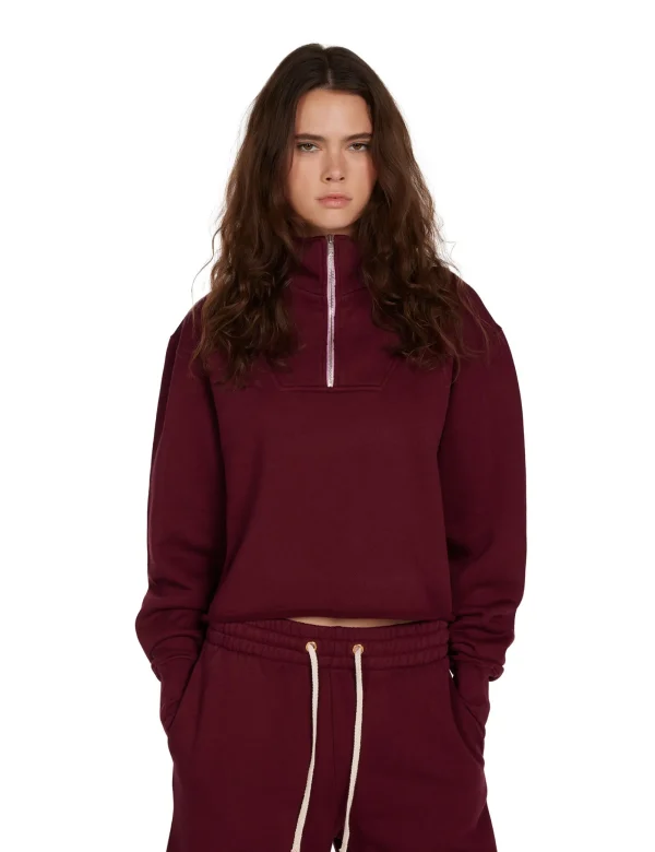 Fashion LES TIEN Haley Crop Half Zip Pullover Bordeaux