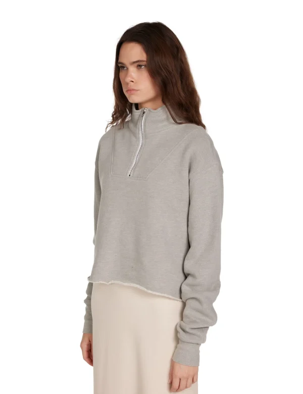 New LES TIEN Haley Crop Half Zip Pullover Heather Grey