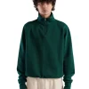 Outlet LES TIEN Heavyweight Banded Yacht Half Zip Washed Emerald