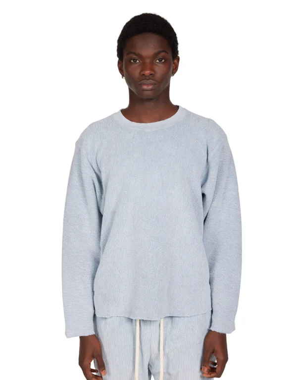 Fashion LES TIEN Heavyweight Inside Out Raw Crop Crew Washed Dusty Blue
