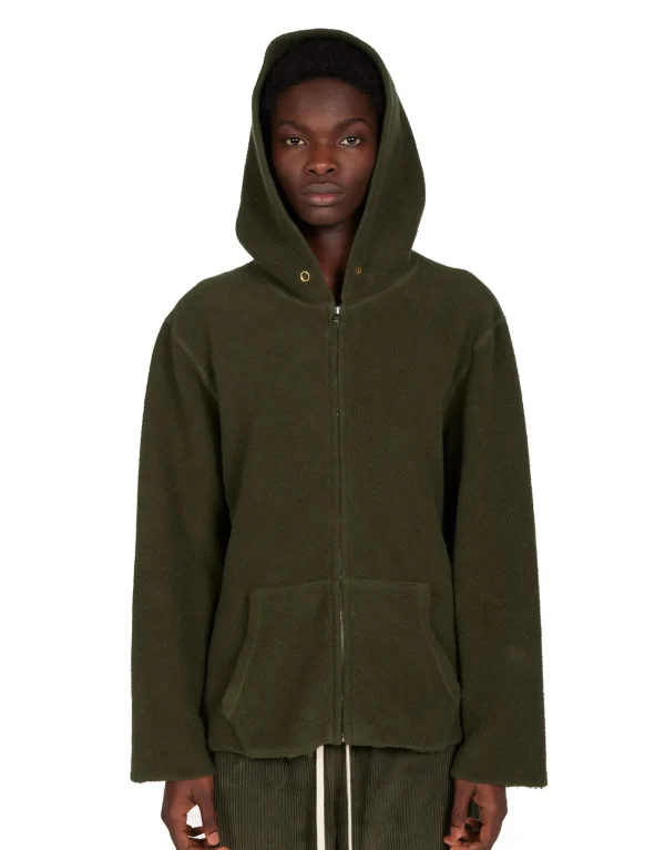Online LES TIEN Heavyweight Inside Out Raw Zip Hoodie Forest