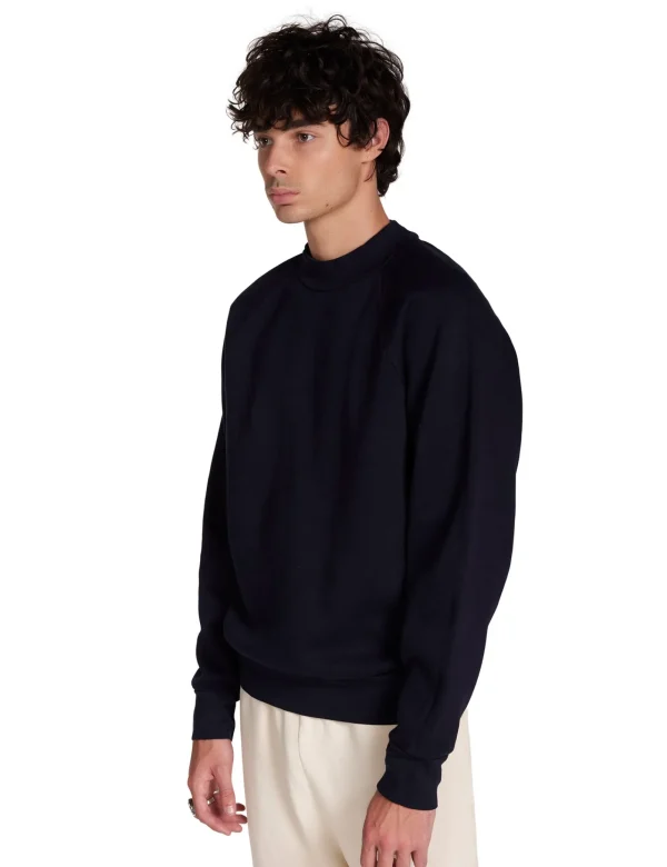 New LES TIEN Heavyweight Mock Neck Raglan Navy