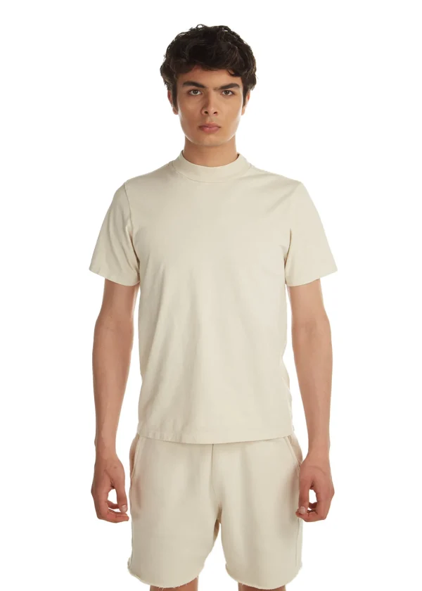 Clearance LES TIEN Heavyweight Mock Neck Tee Ivory