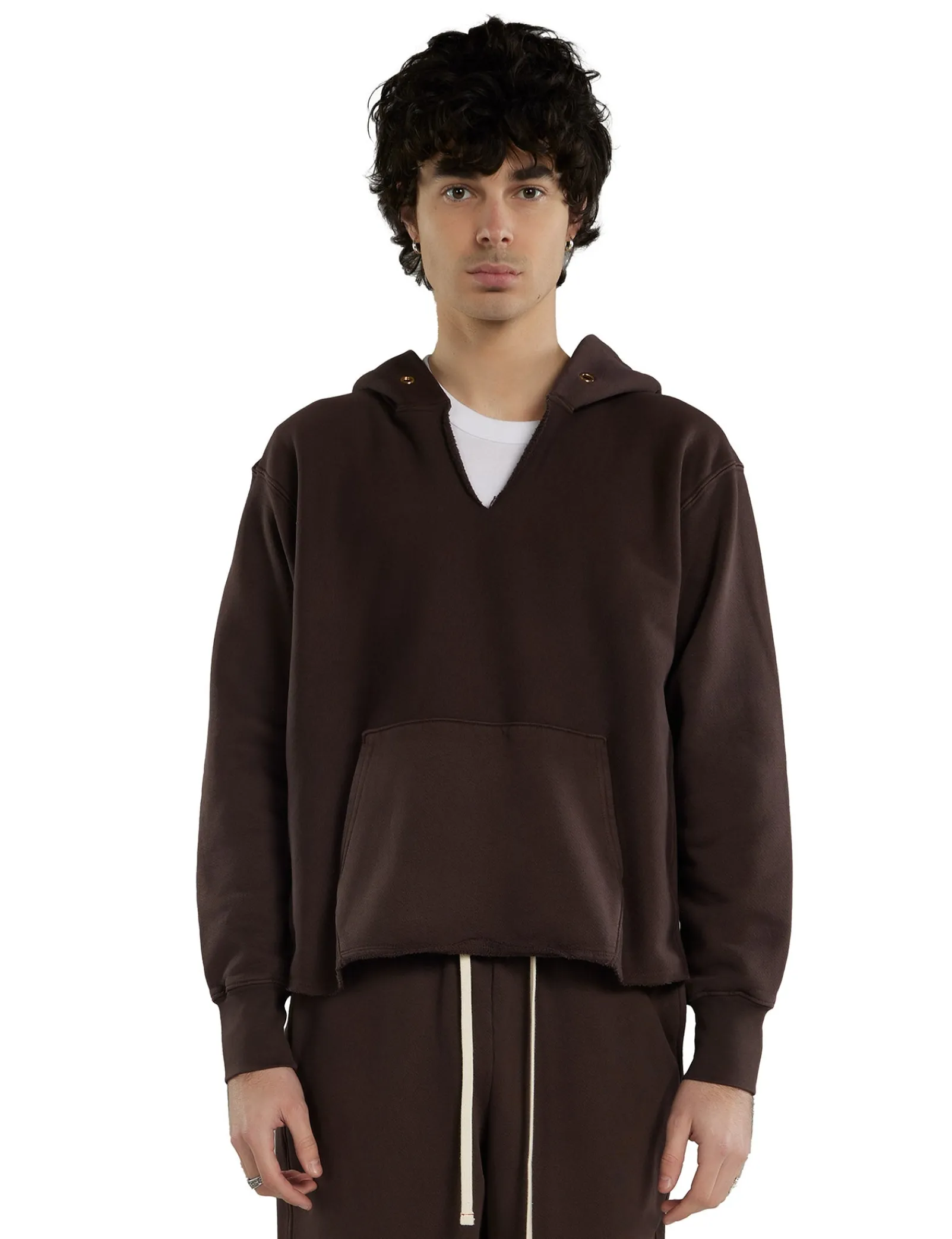 heavyweight_raw_cropped_h_0-1.webp Clearance LES TIEN Heavyweight Raw Cropped Hoodie Washed Brown Fig