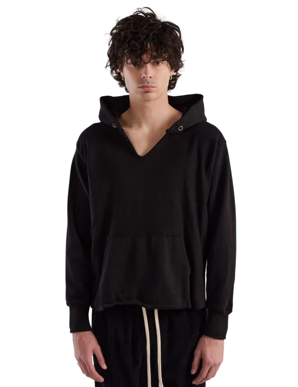 Hot LES TIEN Heavyweight Raw Cropped Hoodie Jet Black