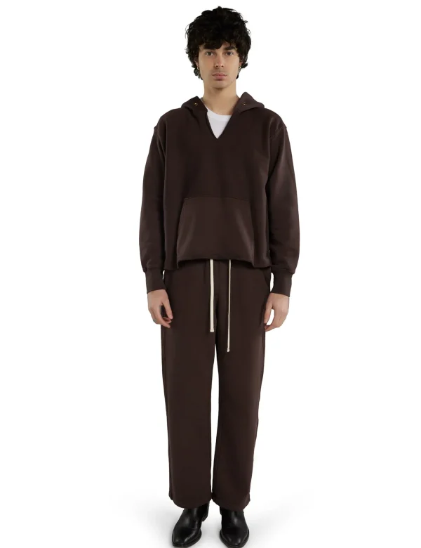 Clearance LES TIEN Heavyweight Raw Cropped Hoodie Washed Brown Fig