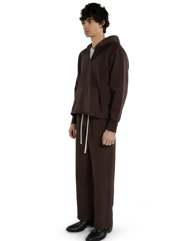 Clearance LES TIEN Heavyweight Raw Cropped Hoodie Washed Brown Fig