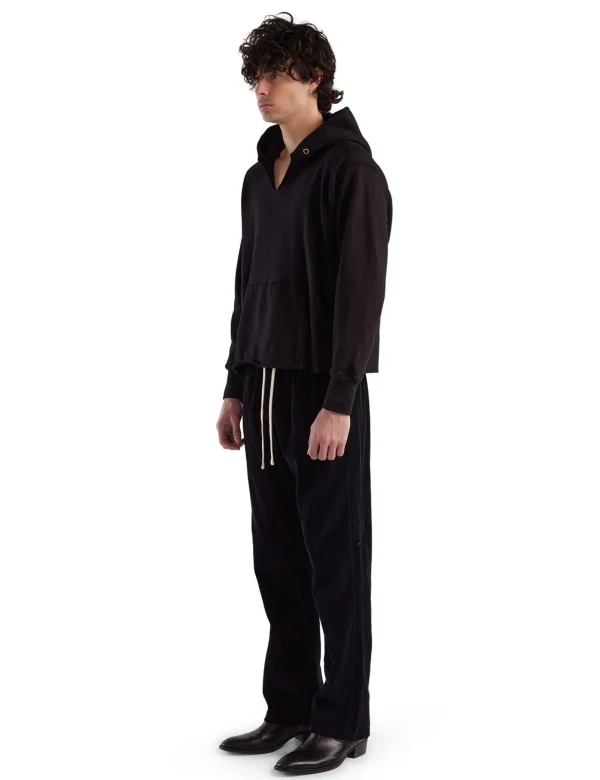 Hot LES TIEN Heavyweight Raw Cropped Hoodie Jet Black