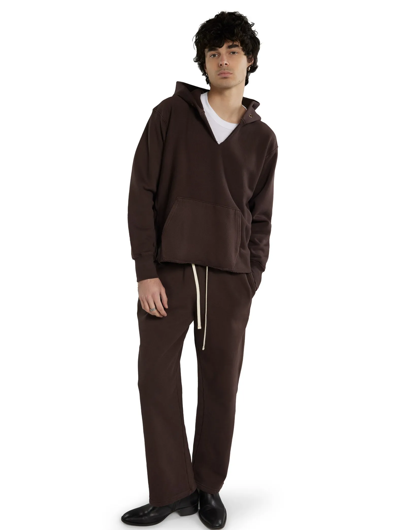 heavyweight_raw_cropped_h_3-1.webp Clearance LES TIEN Heavyweight Raw Cropped Hoodie Washed Brown Fig