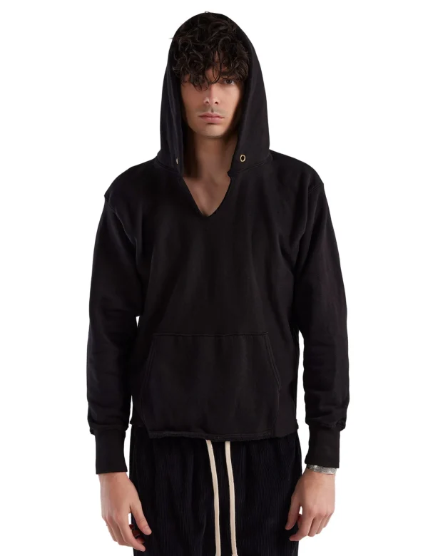 Hot LES TIEN Heavyweight Raw Cropped Hoodie Jet Black