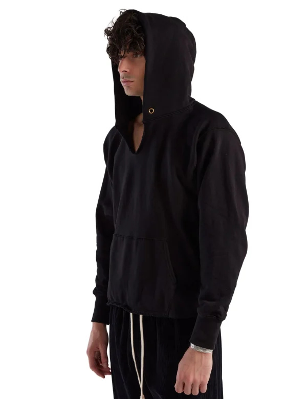Hot LES TIEN Heavyweight Raw Cropped Hoodie Jet Black