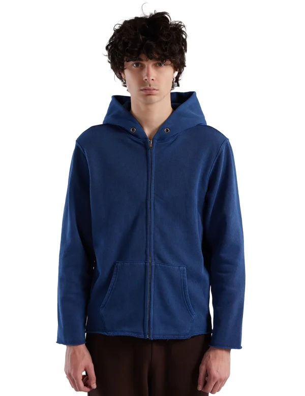 Fashion LES TIEN Heavyweight Raw Zip Hoodie Washed Blue 42