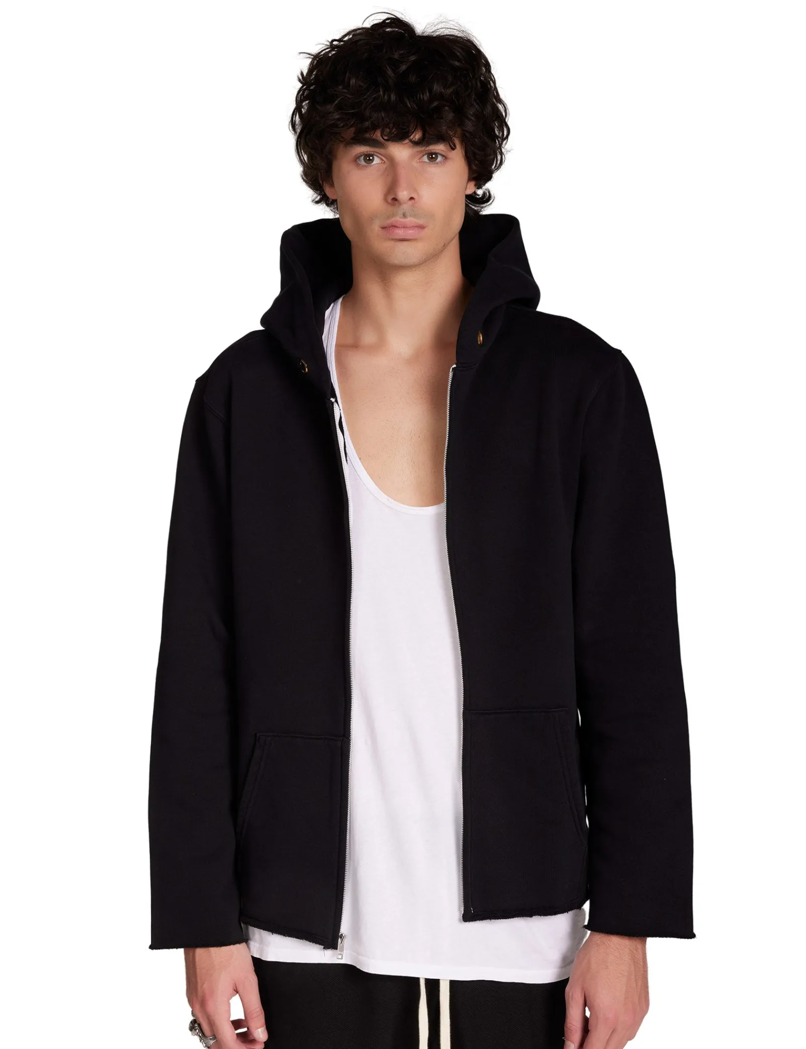 heavyweight_raw_zip_hoodi_0-3.webp Online LES TIEN Heavyweight Raw Zip Hoodie Jet Black