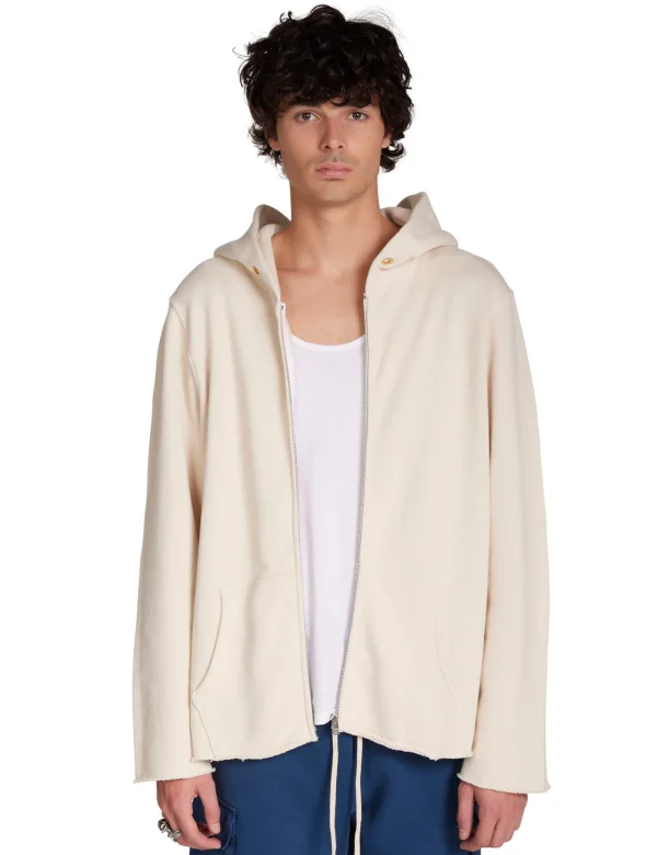 New LES TIEN Heavyweight Raw Zip Hoodie Ivory