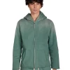 Fashion LES TIEN Heavyweight Raw Zip Hoodie Sunfaded Dark Moss