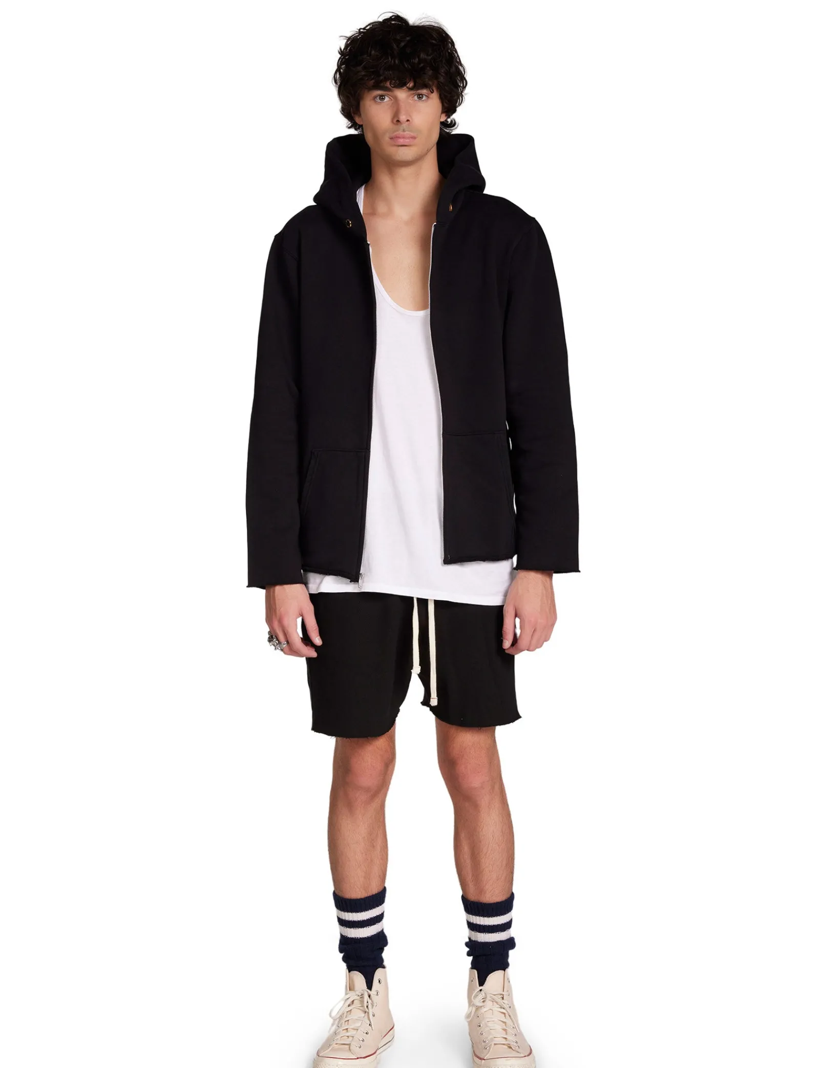 heavyweight_raw_zip_hoodi_1-3.webp Online LES TIEN Heavyweight Raw Zip Hoodie Jet Black