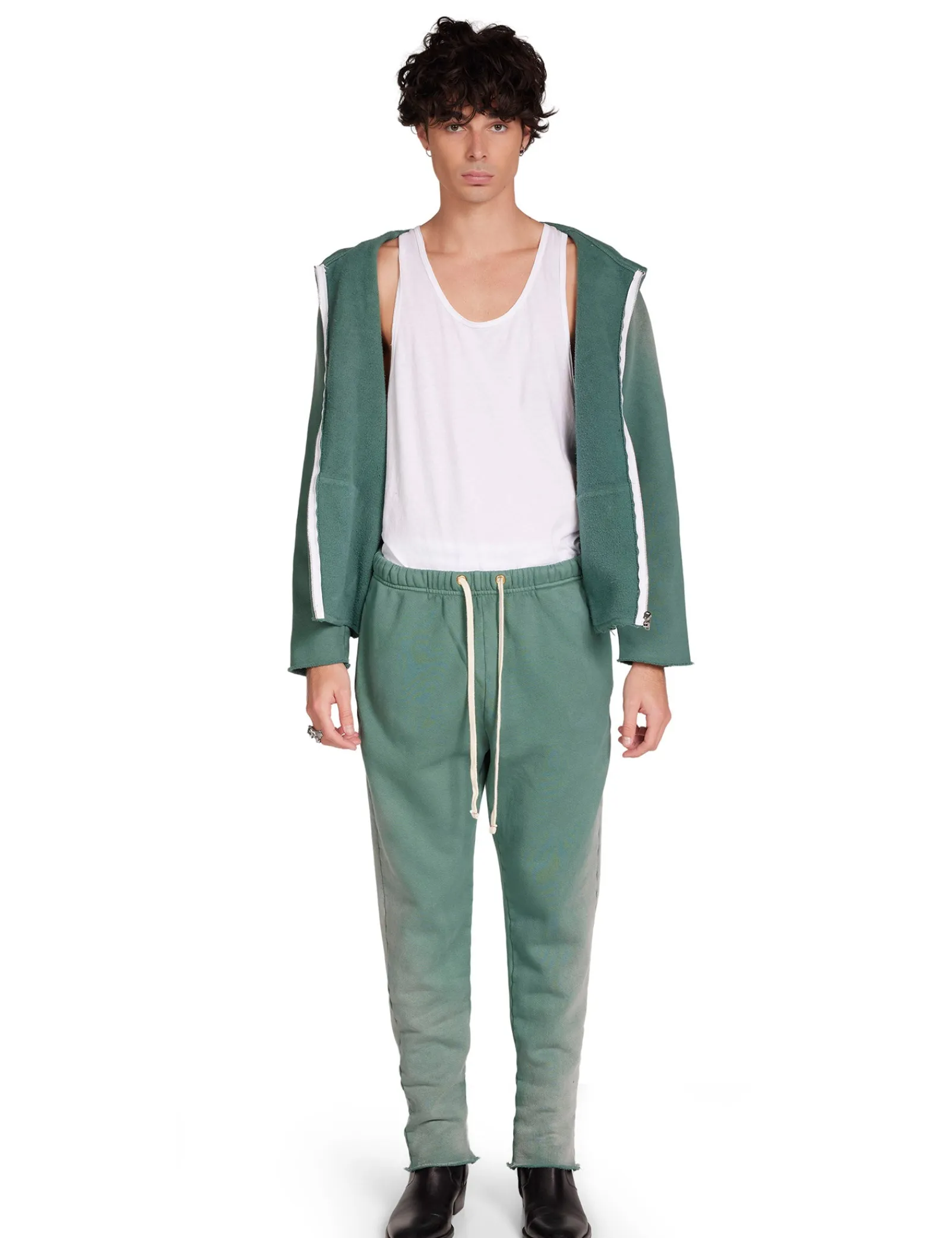 heavyweight_raw_zip_hoodi_1-7.webp Fashion LES TIEN Heavyweight Raw Zip Hoodie Sunfaded Dark Moss