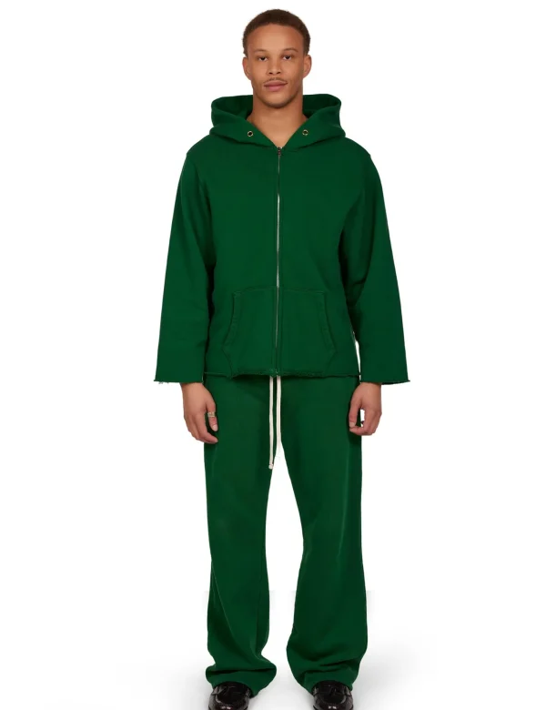 Clearance LES TIEN Heavyweight Raw Zip Hoodie Washed Verde