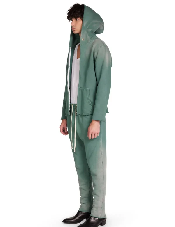Fashion LES TIEN Heavyweight Raw Zip Hoodie Sunfaded Dark Moss