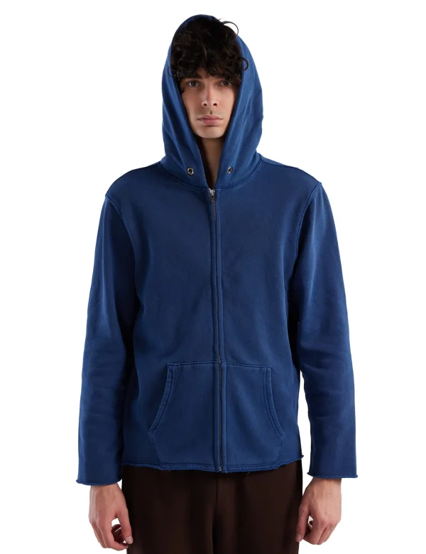 Fashion LES TIEN Heavyweight Raw Zip Hoodie Washed Blue 42