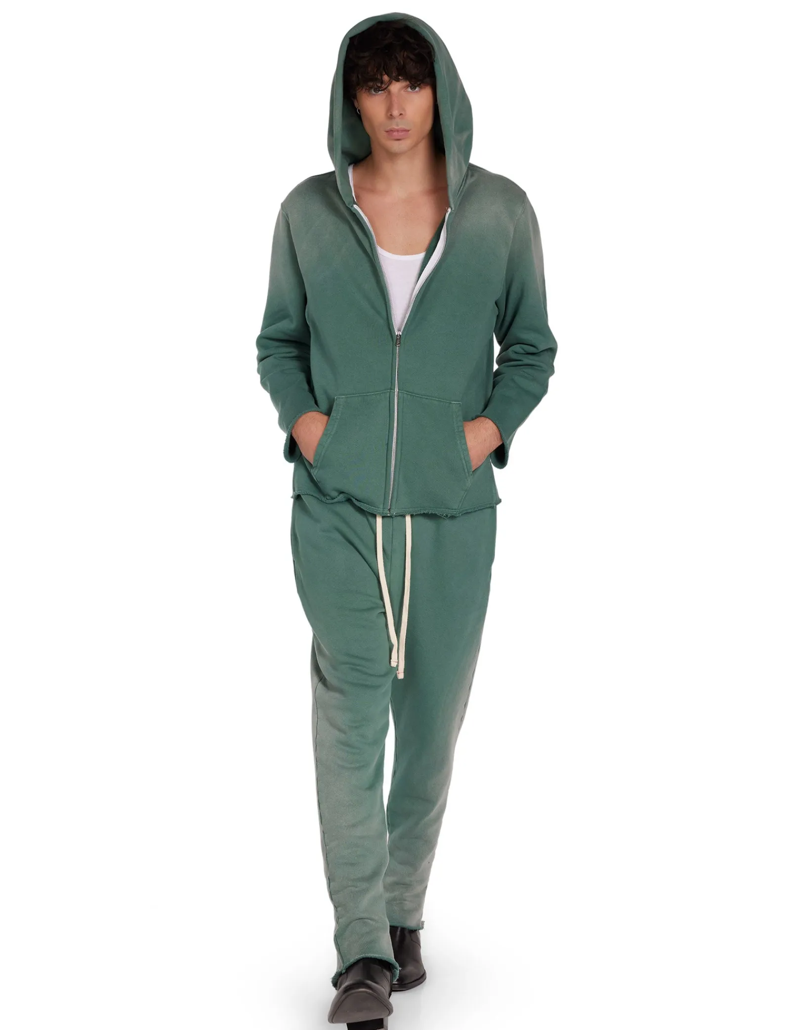 heavyweight_raw_zip_hoodi_4-6.webp Fashion LES TIEN Heavyweight Raw Zip Hoodie Sunfaded Dark Moss