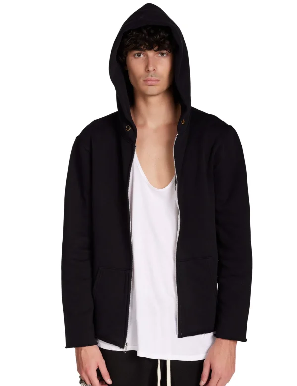 Online LES TIEN Heavyweight Raw Zip Hoodie Jet Black